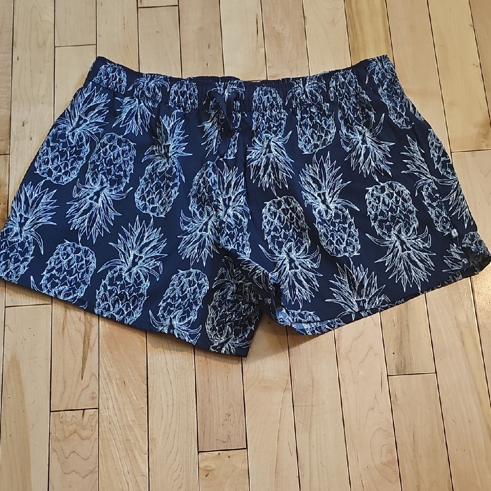 Lauren James Blue Pineapple Print Athletic Shorts